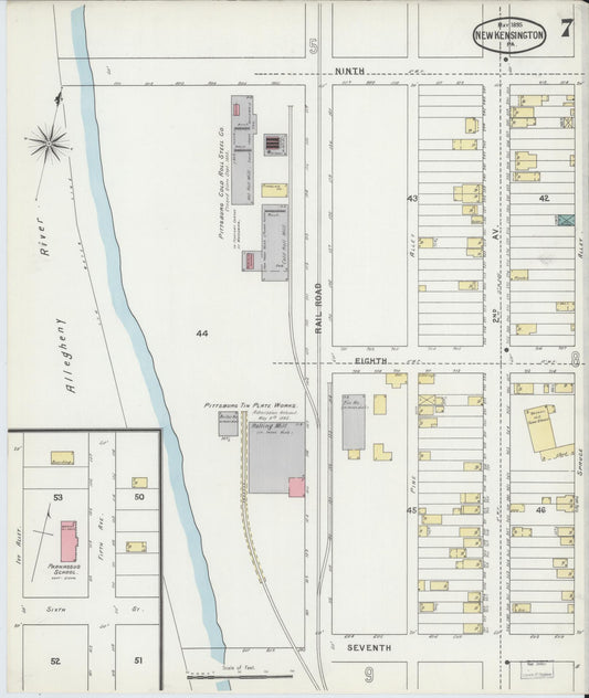 Sanborn Fire Insurance Map from New Kensington, Westmoreland County, Pennsylvania (1895), Sheet #0007 - Historic Sanborn Fire Insurance Map Print, vintage old map wall art, antique decor, genealogy gift, Pennsylvania Pennsylvania map