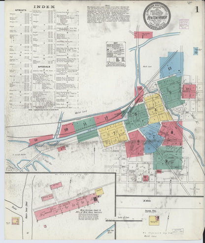 Sanborn Fire Insurance Map from Benton Harbor, Berrien County, Michigan (1905), Sheet #0001 - Complete Map Set gallery image, historic Sanborn map, vintage wall art, Michigan Michigan