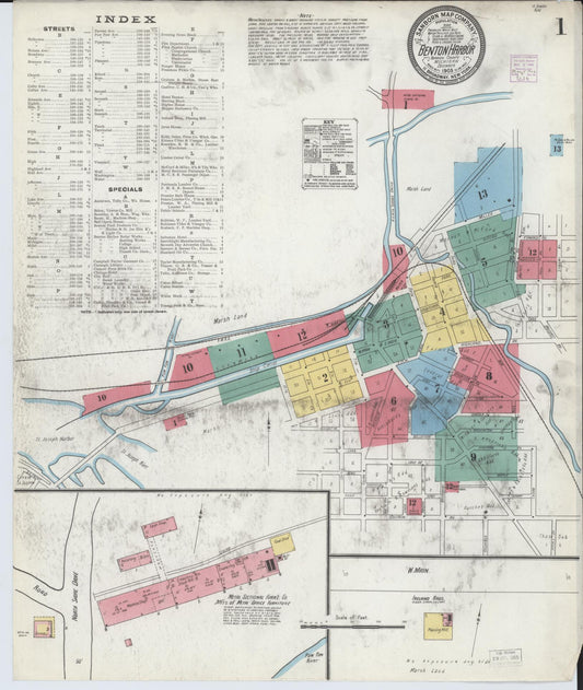 Sanborn Fire Insurance Map from Benton Harbor, Berrien County, Michigan (1905), Sheet #0001 - Complete Map Set gallery image, historic Sanborn map, vintage wall art, Michigan Michigan
