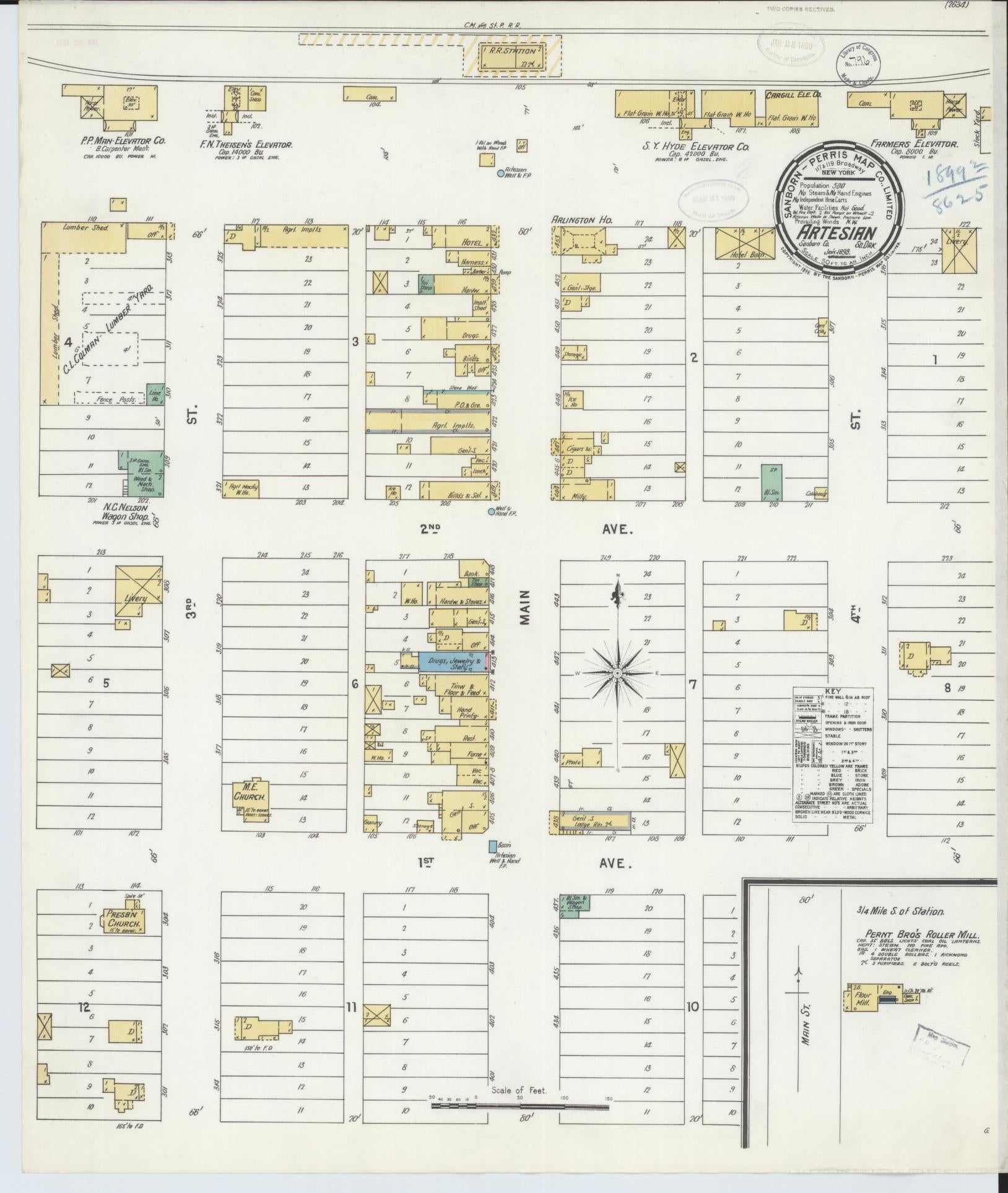 Sanborn Fire Insurance Map from Artesian, Sanborn County, South Dakota (1899), Sheet #0001 - Historic Sanborn Fire Insurance Map Print, vintage old map wall art, antique decor, genealogy gift, South Dakota South Dakota map