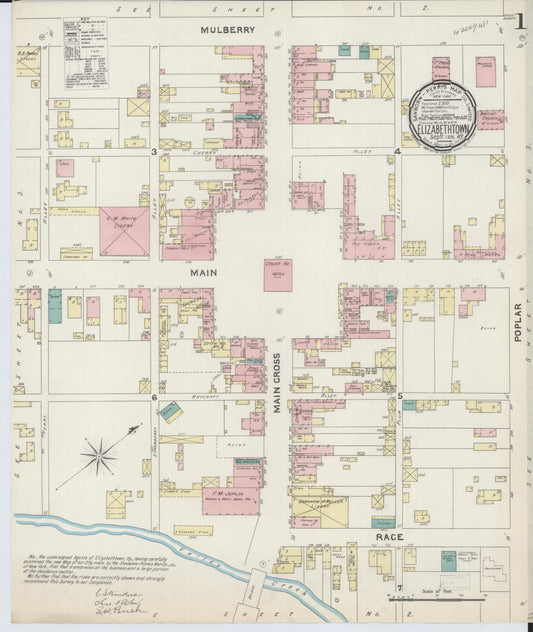 Sanborn Fire Insurance Map from Elizabethtown, Hardin County, Kentucky (1891), Sheet #0001 - Complete Map Set gallery image, historic Sanborn map, vintage wall art, Kentucky Kentucky