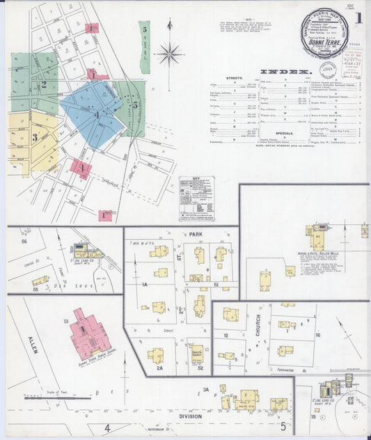 Sanborn Fire Insurance Map from Bonne Terre, Saint Francois County, Missouri (1900), Sheet #0001 - Historic Sanborn Fire Insurance Map Print, vintage old map wall art, antique decor, genealogy gift, Missouri Missouri map