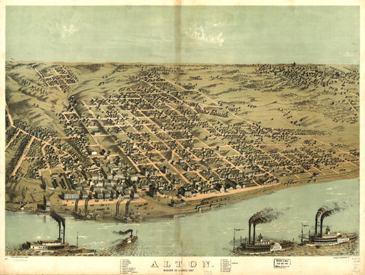 Alton, Madison Co., Illinois 1867. (1867) – Historic Bird’s-Eye View Panorama Print