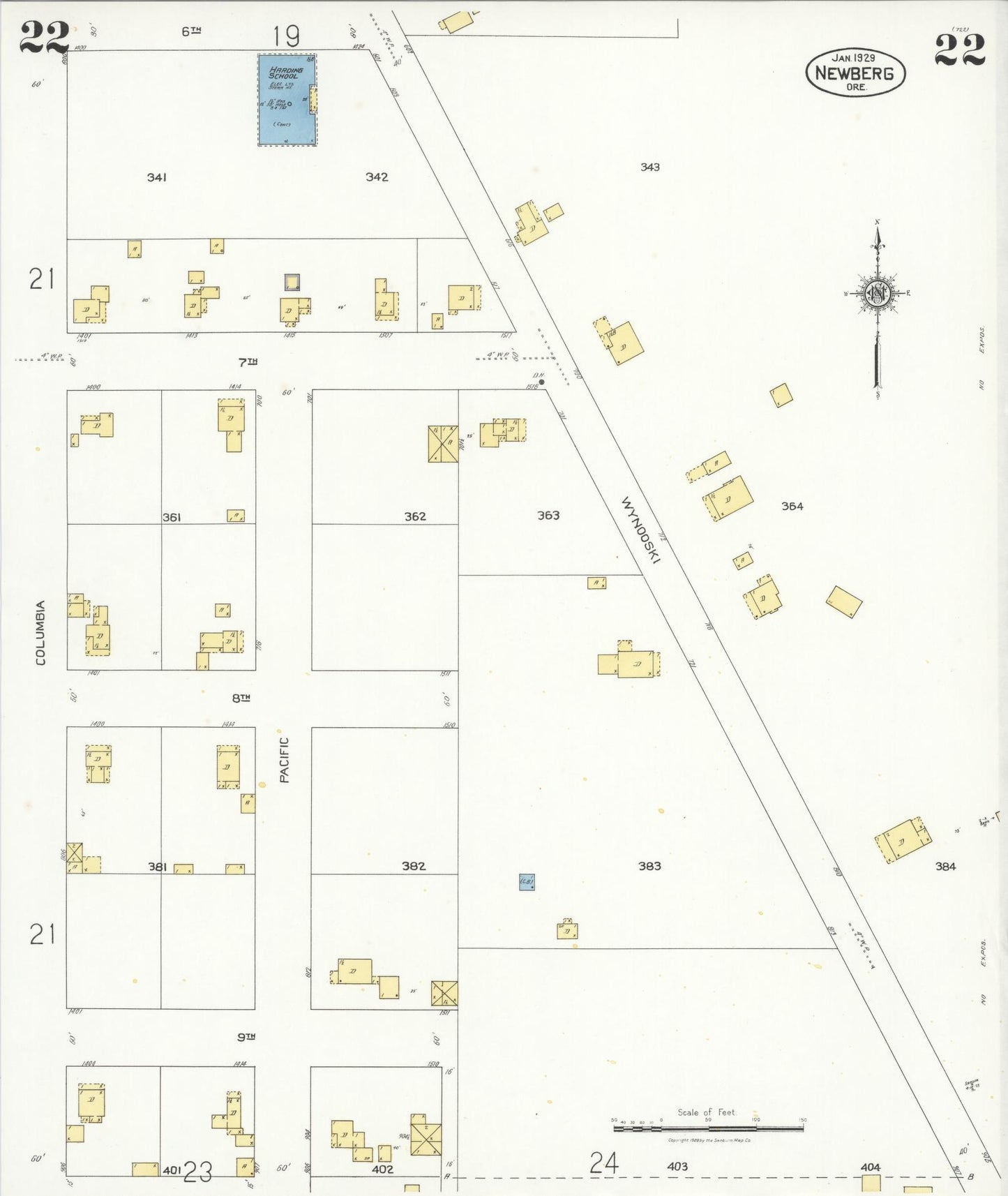 Sanborn Fire Insurance Map from Newberg, Yamhill County, Oregon (1929), Sheet #0022 - Complete Map Set gallery image, historic Sanborn map, vintage wall art, Oregon Oregon