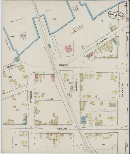 Sanborn Fire Insurance Map from Havre De Grace, Harford County, Maryland (1885), Sheet #0004 - Historic Sanborn Fire Insurance Map Print, vintage old map wall art