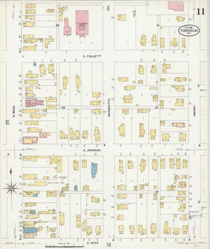 Sanborn Fire Insurance Map from Fond du Lac, Fond du Lac County, Wisconsin (1908), Sheet #0011 - Historic Sanborn Fire Insurance Map Print, vintage old map wall art, antique decor, genealogy gift, Wisconsin Wisconsin map