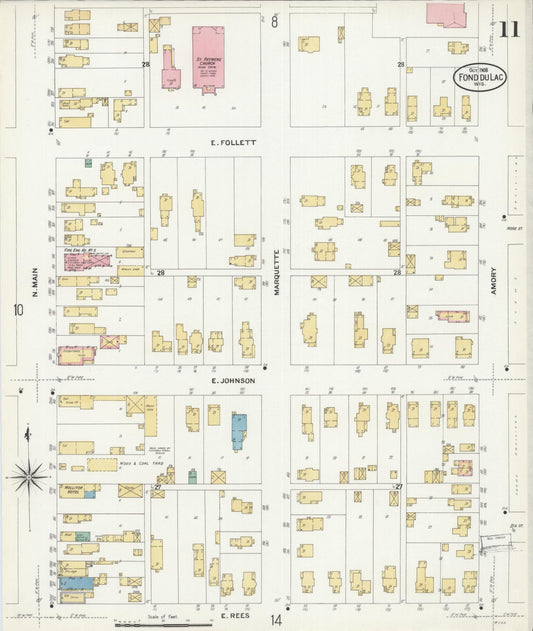 Sanborn Fire Insurance Map from Fond du Lac, Fond du Lac County, Wisconsin (1908), Sheet #0011 - Historic Sanborn Fire Insurance Map Print, vintage old map wall art, antique decor, genealogy gift, Wisconsin Wisconsin map