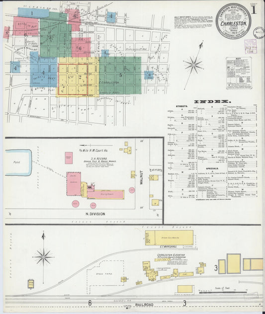 Sanborn Fire Insurance Map from Charleston, Coles County, Illinois (1902), Sheet #0001 - Historic Sanborn Fire Insurance Map Print, vintage old map wall art, antique decor, genealogy gift, Illinois Illinois map
