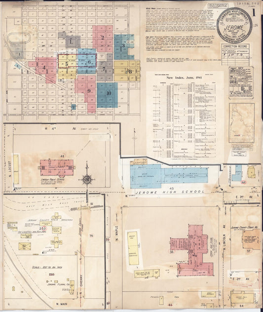 Sanborn Fire Insurance Map from Jerome, Jerome County, Idaho (1949), Sheet #0001 - Historic Sanborn Fire Insurance Map Print, vintage old map wall art, antique decor, genealogy gift, Idaho Idaho map