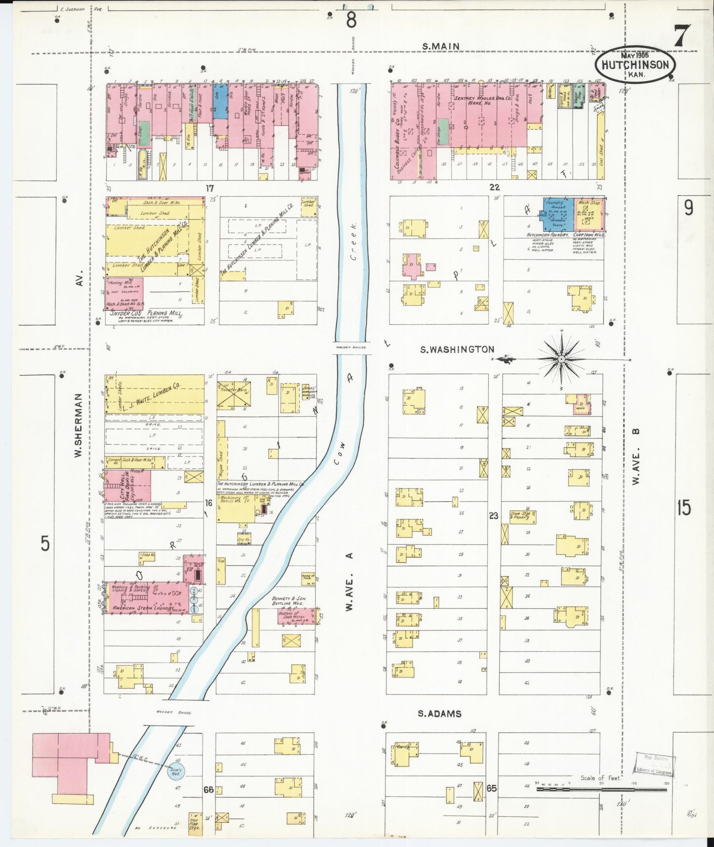 Sanborn Fire Insurance Map from Hutchinson, Reno County, Kansas (1905), Sheet #0007 - Complete Map Set gallery image, historic Sanborn map, vintage wall art, Kansas Kansas