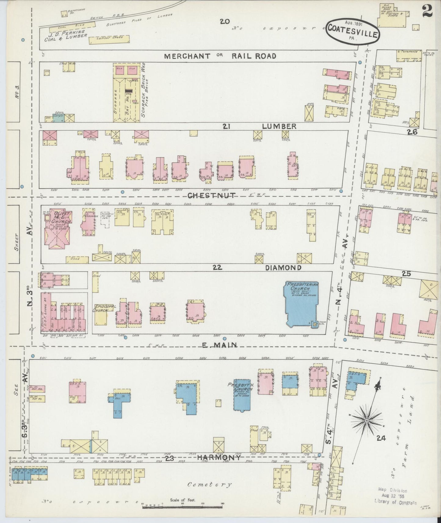 Sanborn Fire Insurance Map from Coatesville, Chester County, Pennsylvania (1891), Sheet #0002 - Historic Sanborn Fire Insurance Map Print, vintage old map wall art, antique decor, genealogy gift, Pennsylvania Pennsylvania map