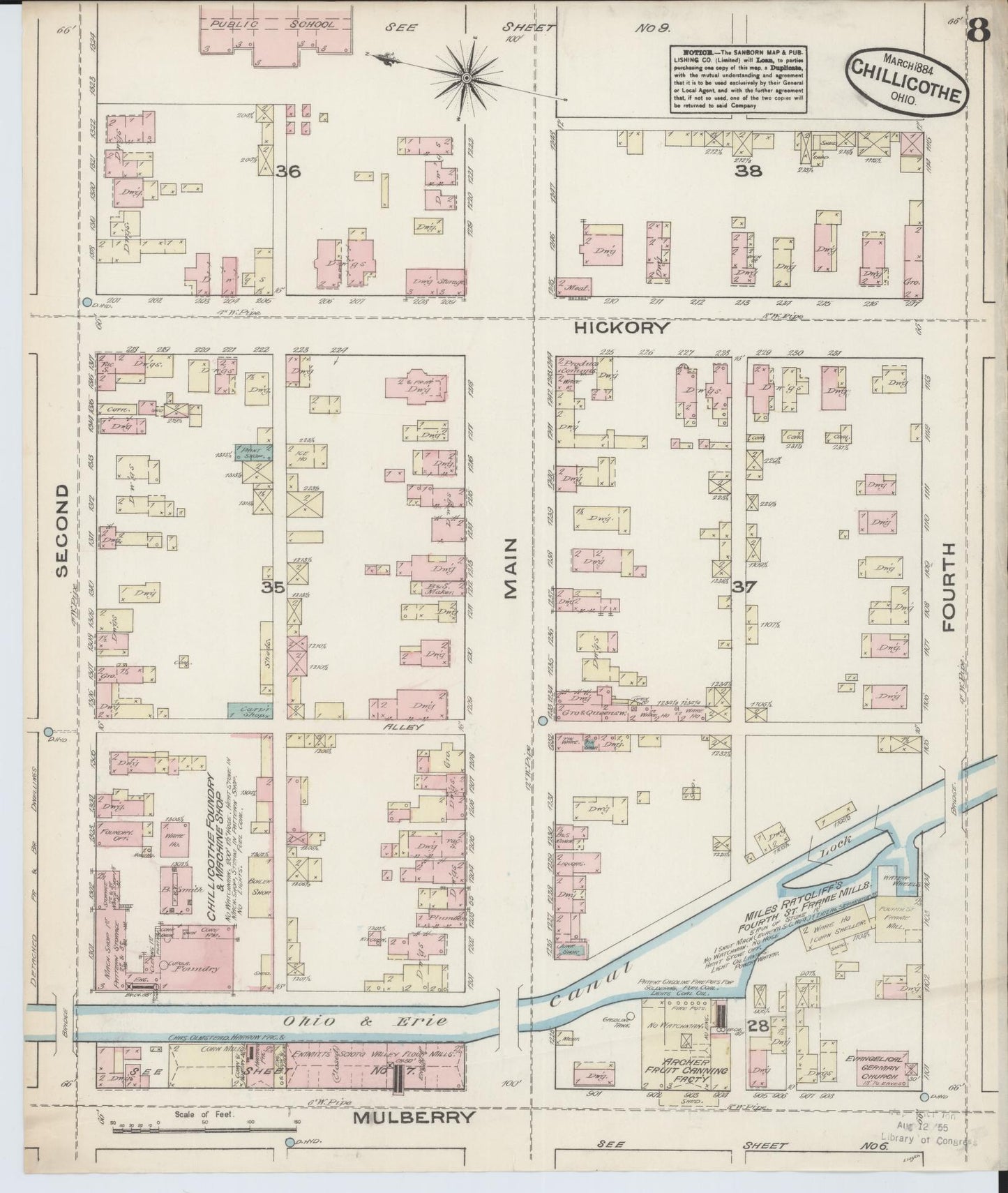 Sanborn Fire Insurance Map from Chillicothe, Ross County, Ohio (1884), Sheet #0008 - Complete Map Set gallery image, historic Sanborn map, vintage wall art, Ohio Ohio