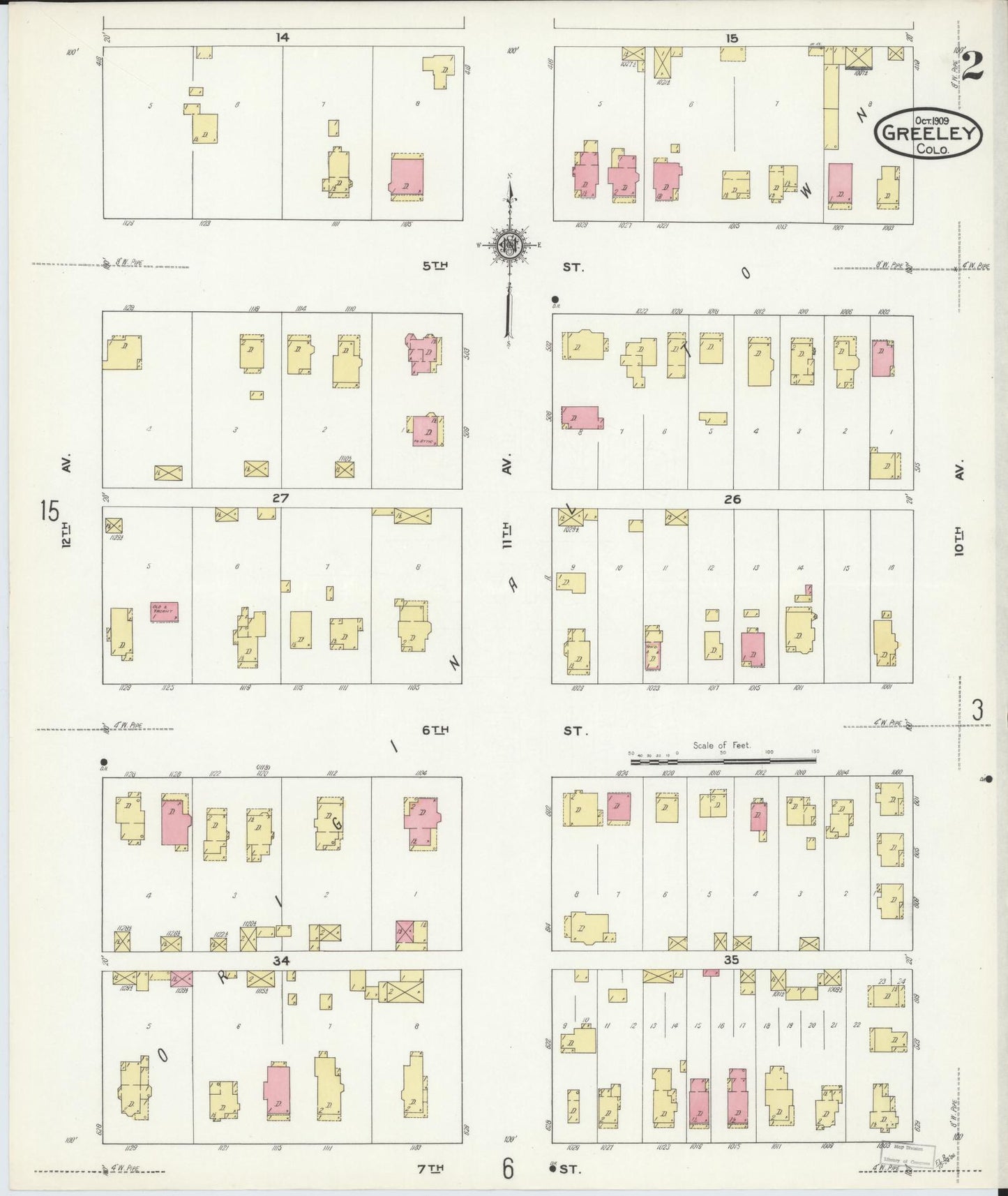 Sanborn Fire Insurance Map from Greeley, Weld County, Colorado (1909), Sheet #0002 - Historic Sanborn Fire Insurance Map Print, vintage old map wall art, antique decor, genealogy gift, Colorado Colorado map