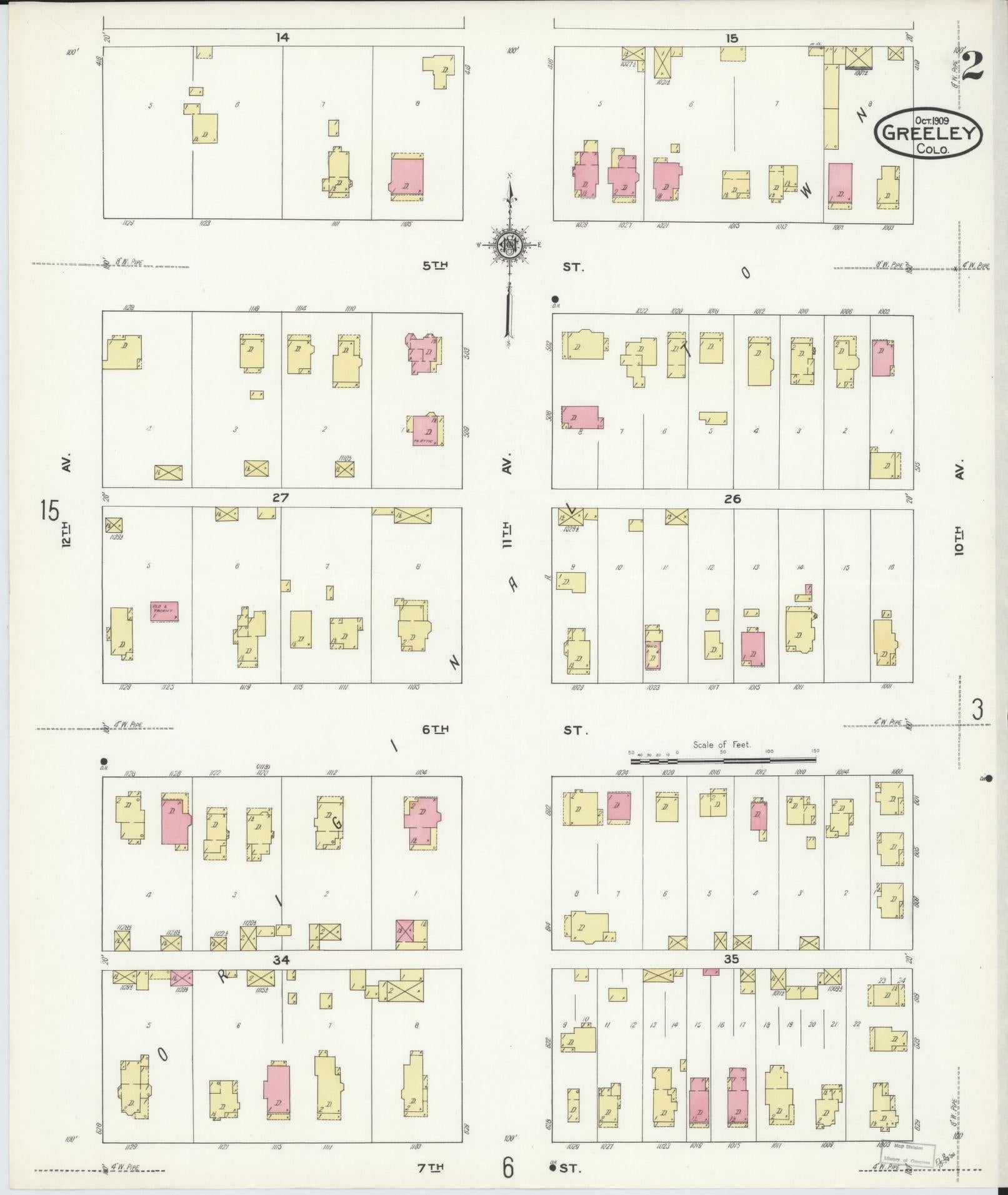 Sanborn Fire Insurance Map from Greeley, Weld County, Colorado (1909), Sheet #0002 - Historic Sanborn Fire Insurance Map Print, vintage old map wall art, antique decor, genealogy gift, Colorado Colorado map