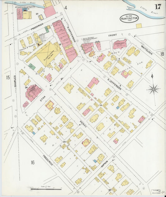 Sanborn Fire Insurance Map from Huntington, Huntington County, Indiana (1904), Sheet #0017 - Historic Sanborn Fire Insurance Map Print, vintage old map wall art, antique decor, genealogy gift, Indiana Indiana map