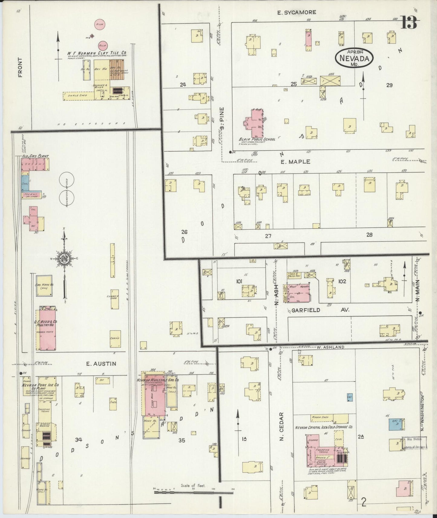 Sanborn Fire Insurance Map from Nevada, Vernon County, Missouri (1914), Sheet #0013 - Complete Map Set gallery image, historic Sanborn map, vintage wall art, Missouri Missouri