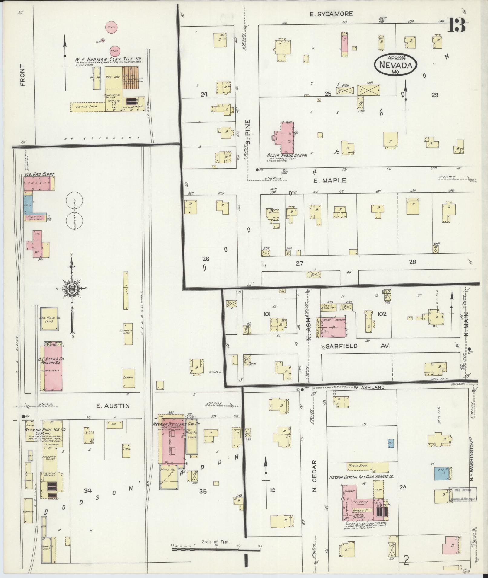 Sanborn Fire Insurance Map from Nevada, Vernon County, Missouri (1914), Sheet #0013 - Complete Map Set gallery image, historic Sanborn map, vintage wall art, Missouri Missouri