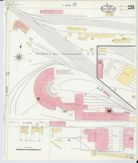 Sanborn Fire Insurance Map from Chillicothe, Ross County, Ohio (1909), Sheet #0028 - Historic Sanborn Fire Insurance Map Print, vintage old map wall art, antique decor, genealogy gift, Ohio Ohio map
