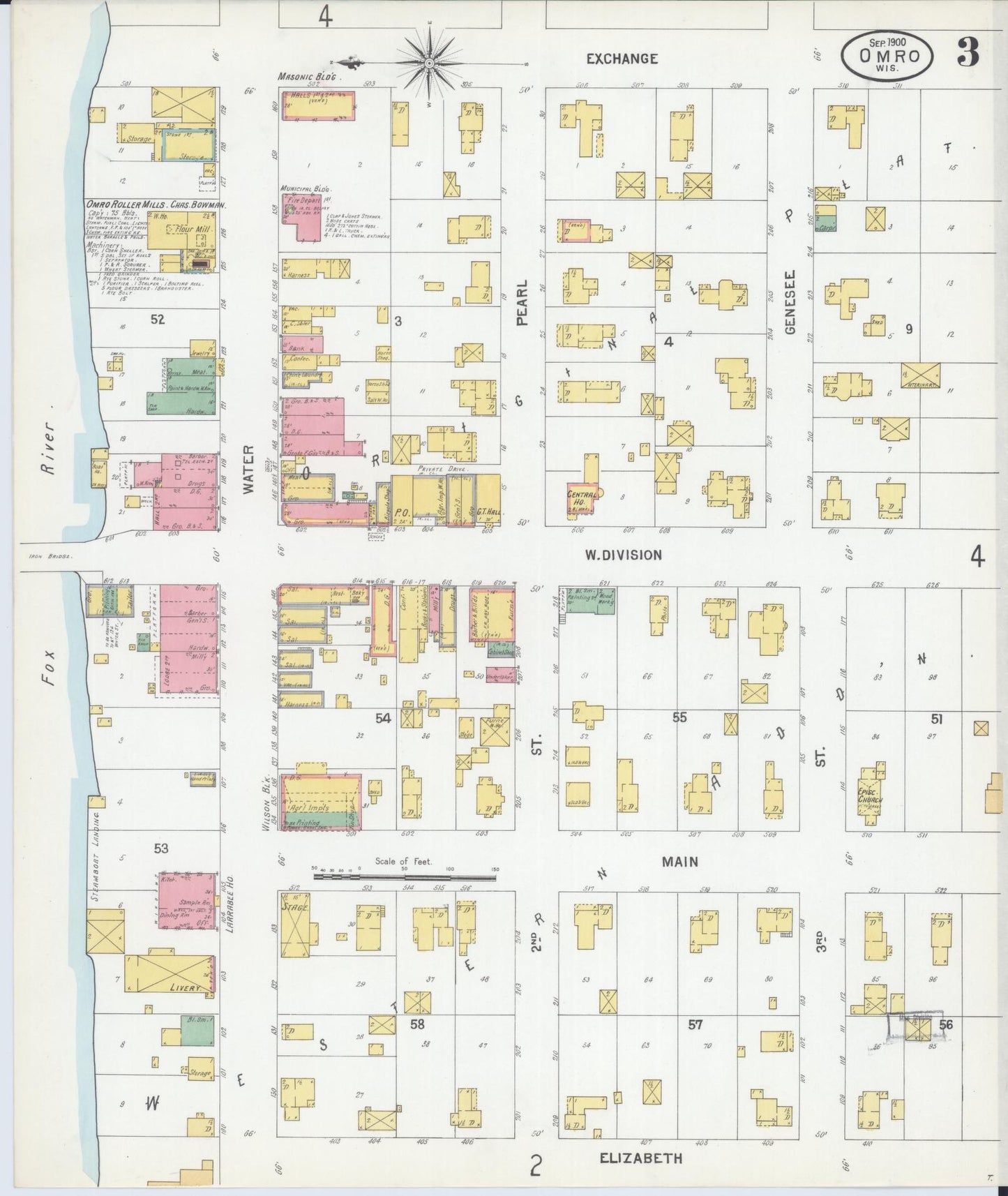 Sanborn Fire Insurance Map from Omro, Winnebago County, Wisconsin (1900), Sheet #0003 - Historic Sanborn Fire Insurance Map Print, vintage old map wall art, antique decor, genealogy gift, Wisconsin Wisconsin map