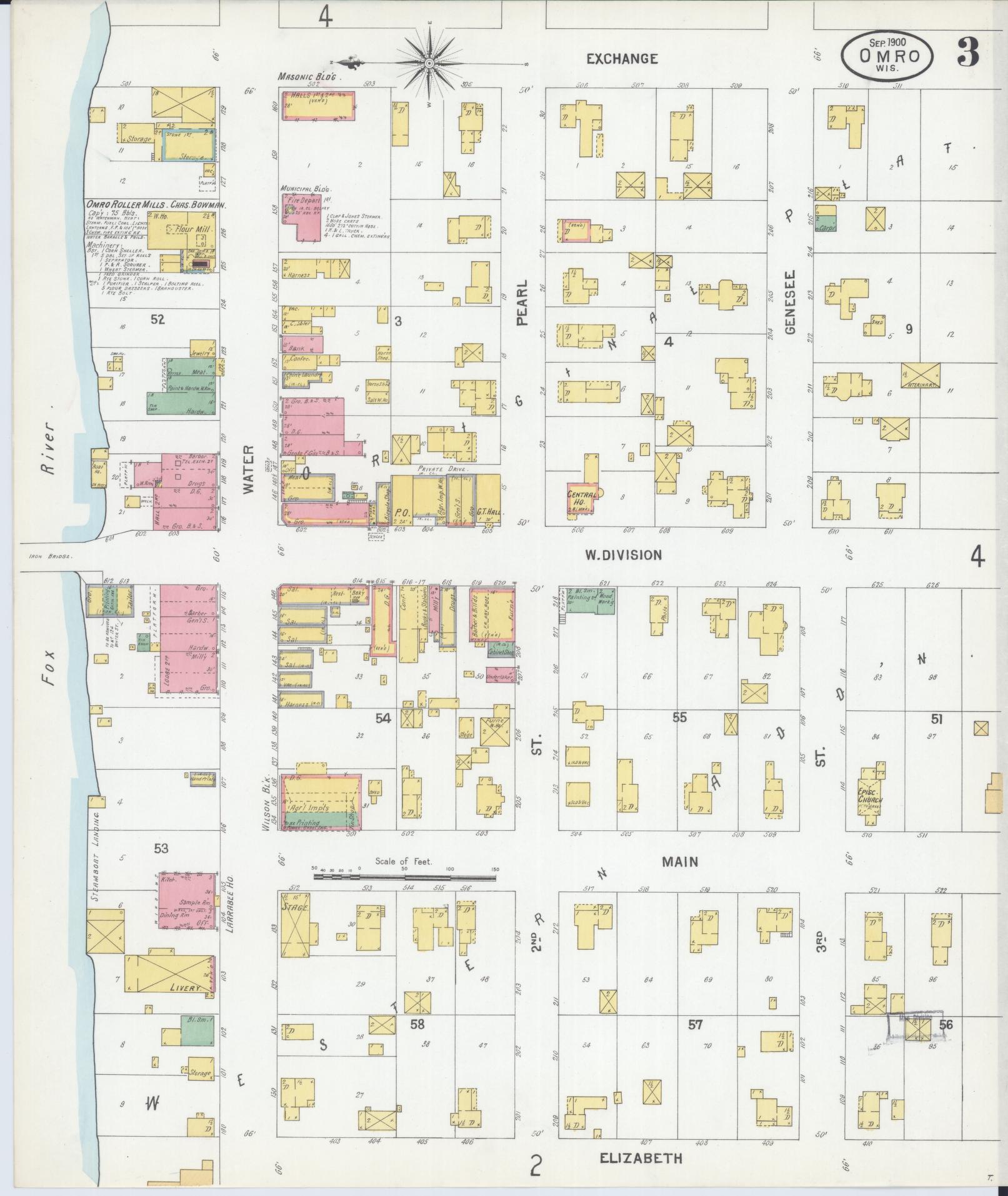 Sanborn Fire Insurance Map from Omro, Winnebago County, Wisconsin (1900), Sheet #0003 - Historic Sanborn Fire Insurance Map Print, vintage old map wall art, antique decor, genealogy gift, Wisconsin Wisconsin map