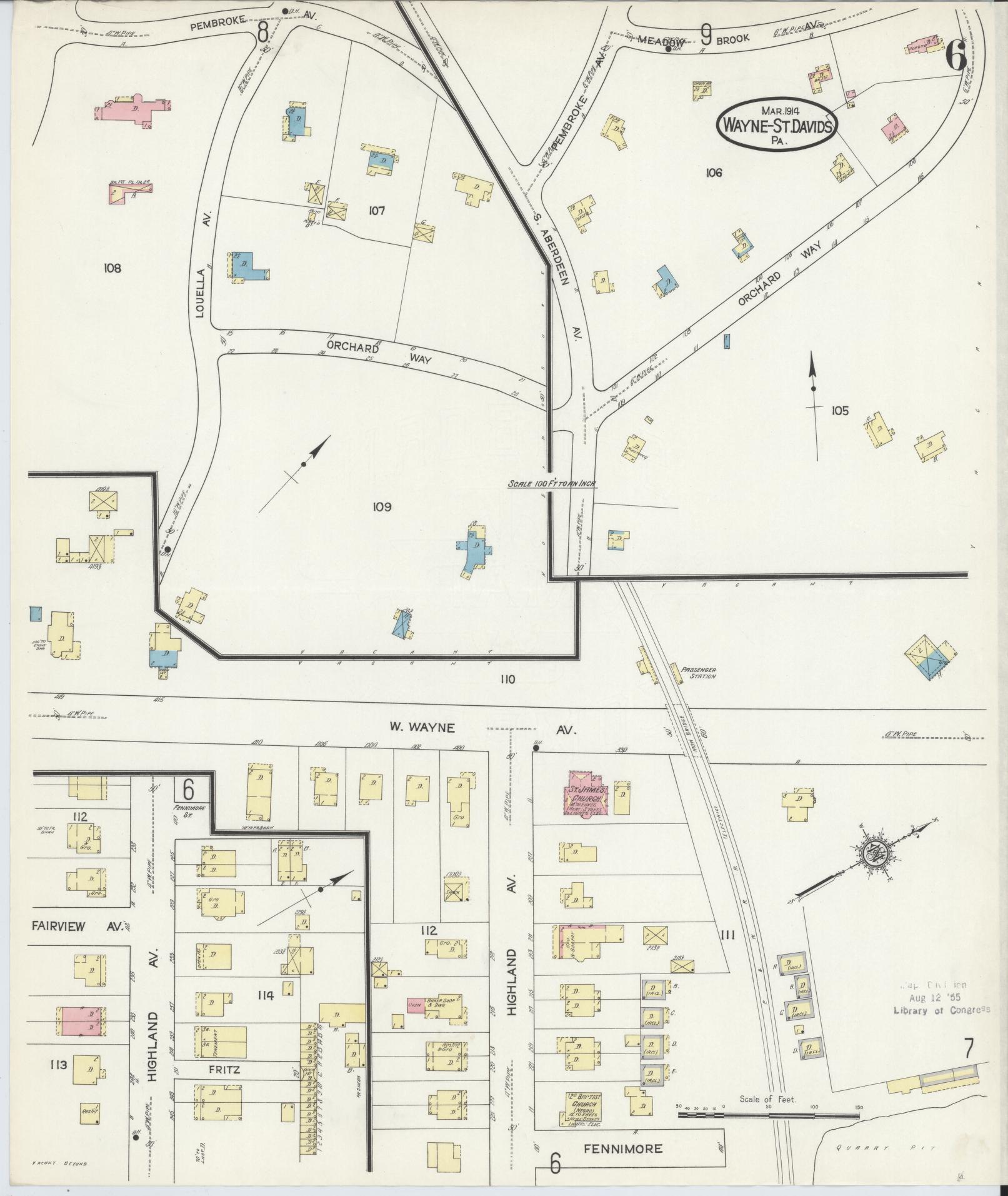 Sanborn Fire Insurance Map from Wayne, Delaware County, Pennsylvania (1914), Sheet #0006 - Complete Map Set gallery image, historic Sanborn map, vintage wall art, Wayne Delaware