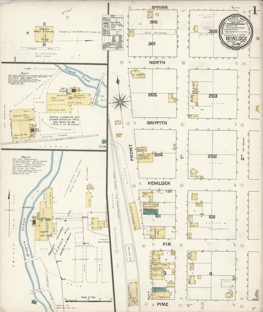 Sanborn Fire Insurance Map from Winlock, Lewis County, Washington (1893), Sheet #0001 - Historic Sanborn Fire Insurance Map Print, vintage old map wall art, antique decor, genealogy gift, Washington Washington map
