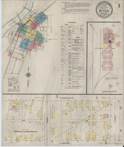 Sanborn Fire Insurance Map from Attica, Fountain County, Indiana (1910), Sheet #0001 - Historic Sanborn Fire Insurance Map Print, vintage old map wall art, antique decor, genealogy gift, Indiana Indiana map