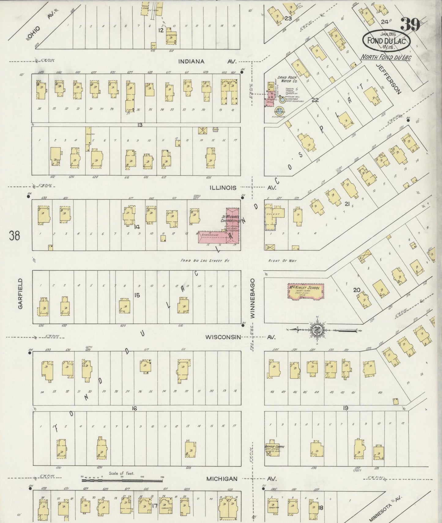 Sanborn Fire Insurance Map from Fond du Lac, Fond du Lac County, Wisconsin (1915), Sheet #0039 - Historic Sanborn Fire Insurance Map Print, vintage old map wall art, antique decor, genealogy gift, Wisconsin Wisconsin map