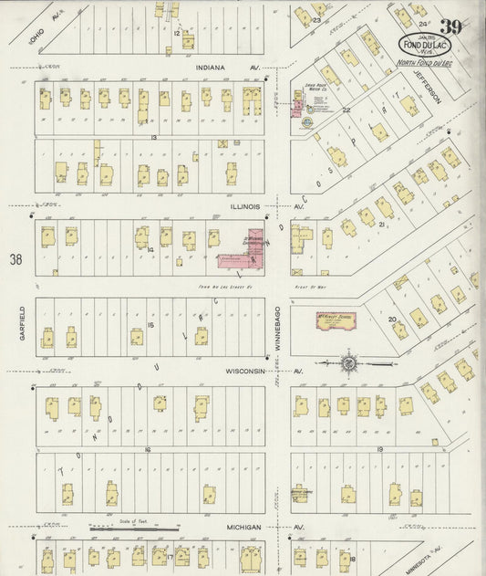 Sanborn Fire Insurance Map from Fond du Lac, Fond du Lac County, Wisconsin (1915), Sheet #0039 - Historic Sanborn Fire Insurance Map Print, vintage old map wall art, antique decor, genealogy gift, Wisconsin Wisconsin map