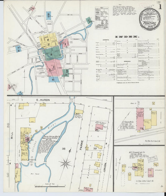 Sanborn Fire Insurance Map from Pontiac, Oakland County, Michigan (1892), Sheet #0001 - Historic Sanborn Fire Insurance Map Print, vintage old map wall art, antique decor, genealogy gift, Michigan Michigan map
