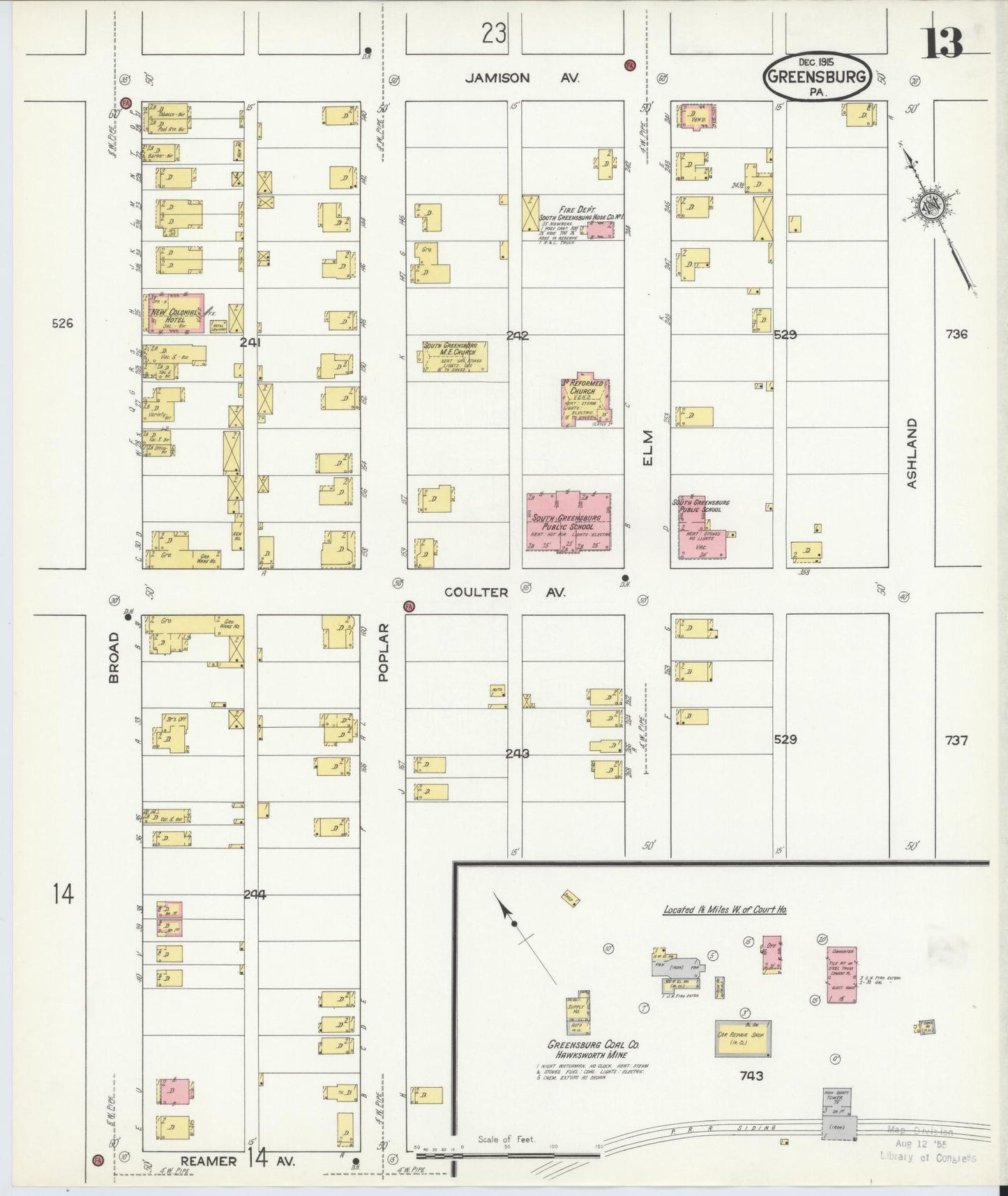 Sanborn Fire Insurance Map from Greensburg, Westmoreland County, Pennsylvania (1915), Sheet #0013 - Historic Sanborn Fire Insurance Map Print, vintage old map wall art, antique decor, genealogy gift, Pennsylvania Pennsylvania map