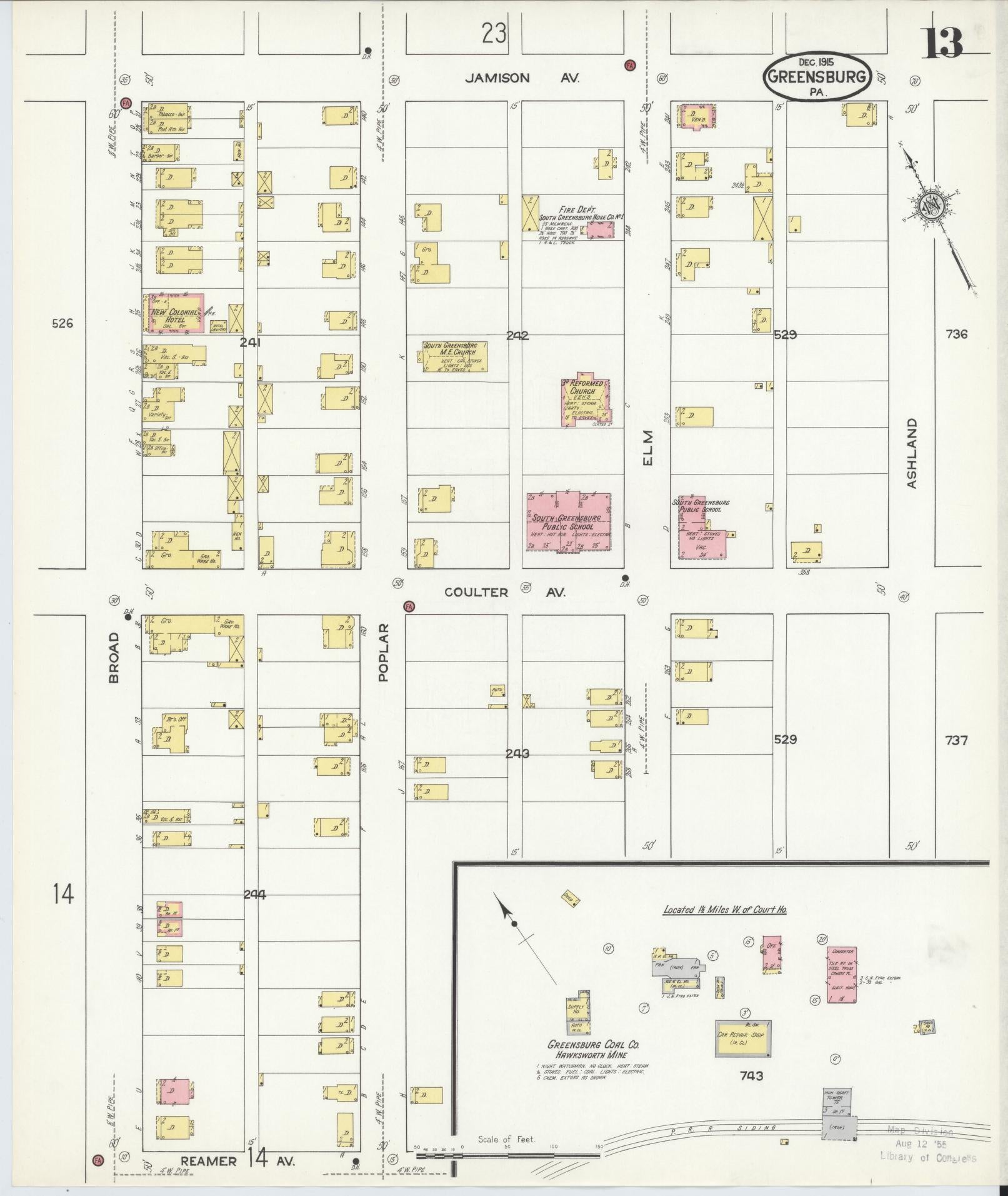 Sanborn Fire Insurance Map from Greensburg, Westmoreland County, Pennsylvania (1915), Sheet #0013 - Historic Sanborn Fire Insurance Map Print, vintage old map wall art, antique decor, genealogy gift, Pennsylvania Pennsylvania map
