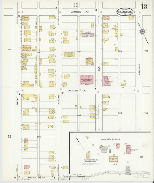 Sanborn Fire Insurance Map from Greensburg, Westmoreland County, Pennsylvania (1915), Sheet #0013 - Historic Sanborn Fire Insurance Map Print, vintage old map wall art, antique decor, genealogy gift, Pennsylvania Pennsylvania map