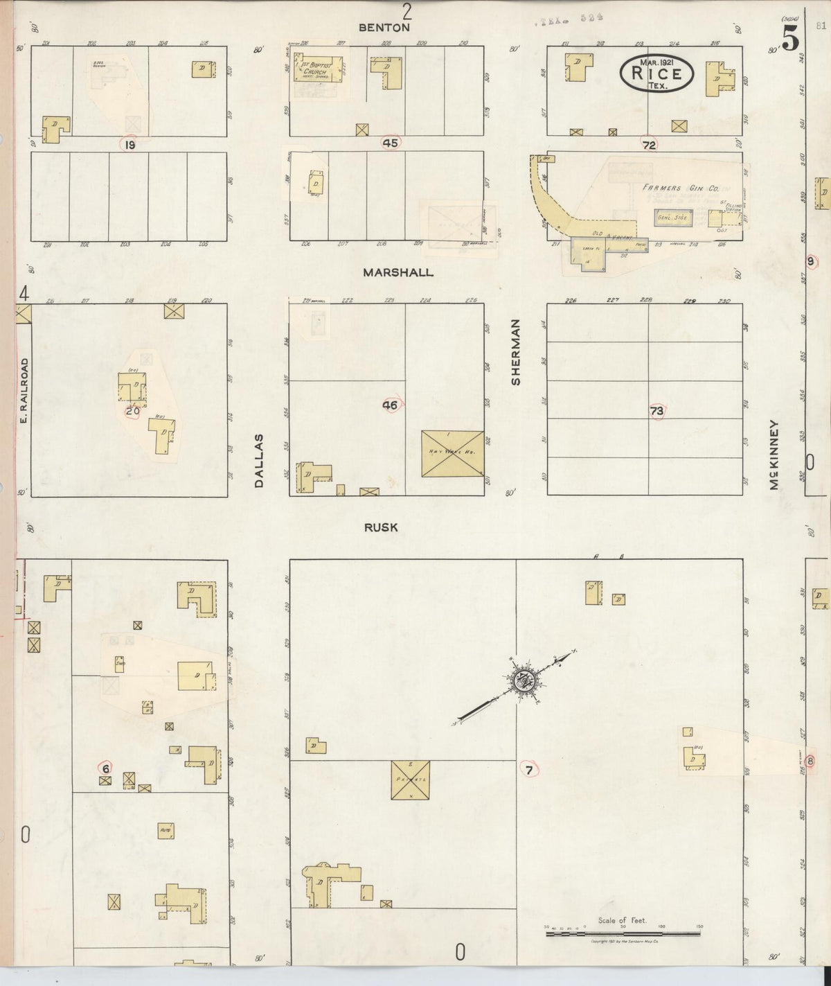 Sanborn Fire Insurance Map from Rice, Navarro County, Texas (1935), Sheet #0005 - Complete Map Set gallery image, historic Sanborn map, vintage wall art, Texas Texas
