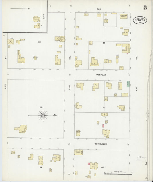Sanborn Fire Insurance Map from Seneca, Oconee County, South Carolina (1906), Sheet #0005 - Historic Sanborn Fire Insurance Map Print, vintage old map wall art, antique decor, genealogy gift, South Carolina South Carolina map