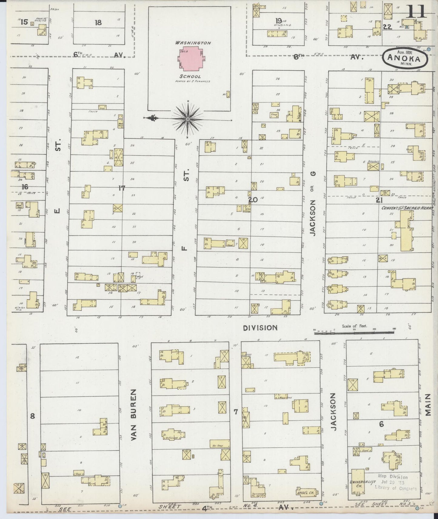 Sanborn Fire Insurance Map from Anoka, Anoka County, Minnesota (1891), Sheet #0011 - Historic Sanborn Fire Insurance Map Print, vintage old map wall art, antique decor, genealogy gift, Minnesota Minnesota map