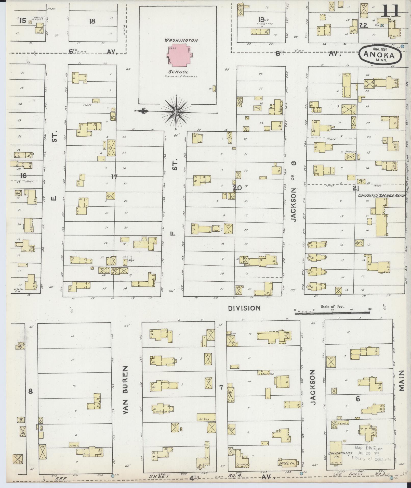 Sanborn Fire Insurance Map from Anoka, Anoka County, Minnesota (1891), Sheet #0011 - Historic Sanborn Fire Insurance Map Print, vintage old map wall art, antique decor, genealogy gift, Minnesota Minnesota map