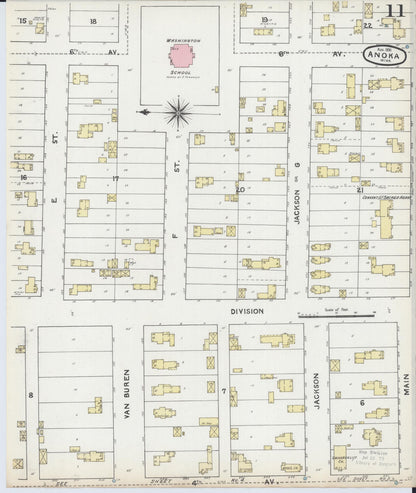 Sanborn Fire Insurance Map from Anoka, Anoka County, Minnesota (1891), Sheet #0011 - Historic Sanborn Fire Insurance Map Print, vintage old map wall art, antique decor, genealogy gift, Minnesota Minnesota map