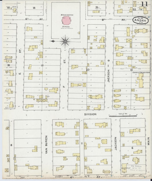 Sanborn Fire Insurance Map from Anoka, Anoka County, Minnesota (1891), Sheet #0011 - Historic Sanborn Fire Insurance Map Print, vintage old map wall art, antique decor, genealogy gift, Minnesota Minnesota map