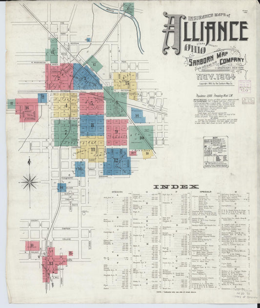 Sanborn Fire Insurance Map from Alliance, Stark County, Ohio (1904), Sheet #0001 - Historic Sanborn Fire Insurance Map Print, vintage old map wall art, antique decor, genealogy gift, Ohio Ohio map