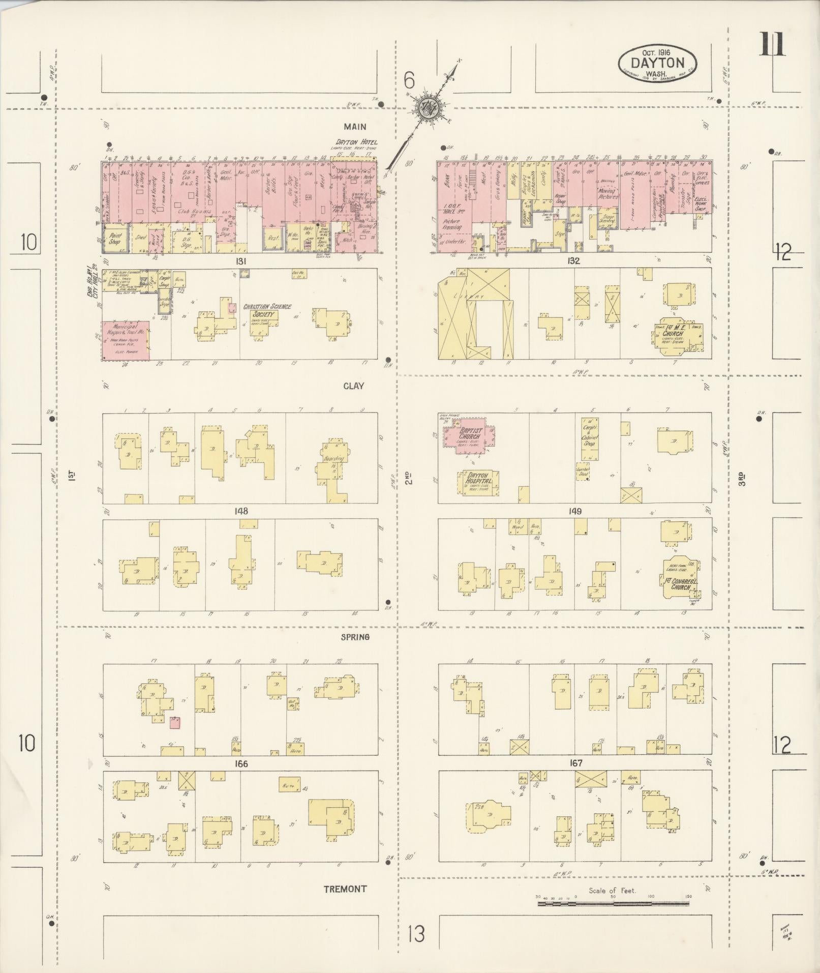 Sanborn Fire Insurance Map from Dayton, Columbia County, Washington (1916), Sheet #0011 - Historic Sanborn Fire Insurance Map Print, vintage old map wall art, antique decor, genealogy gift, Washington Washington map