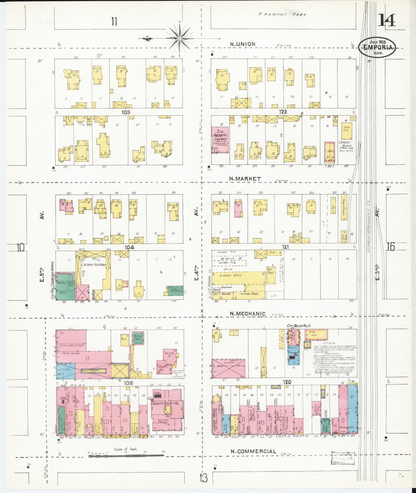 Sanborn Fire Insurance Map from Emporia, Lyon County, Kansas (1905), Sheet #0014 - Historic Sanborn Fire Insurance Map Print, vintage old map wall art, antique decor, genealogy gift, Kansas Kansas map