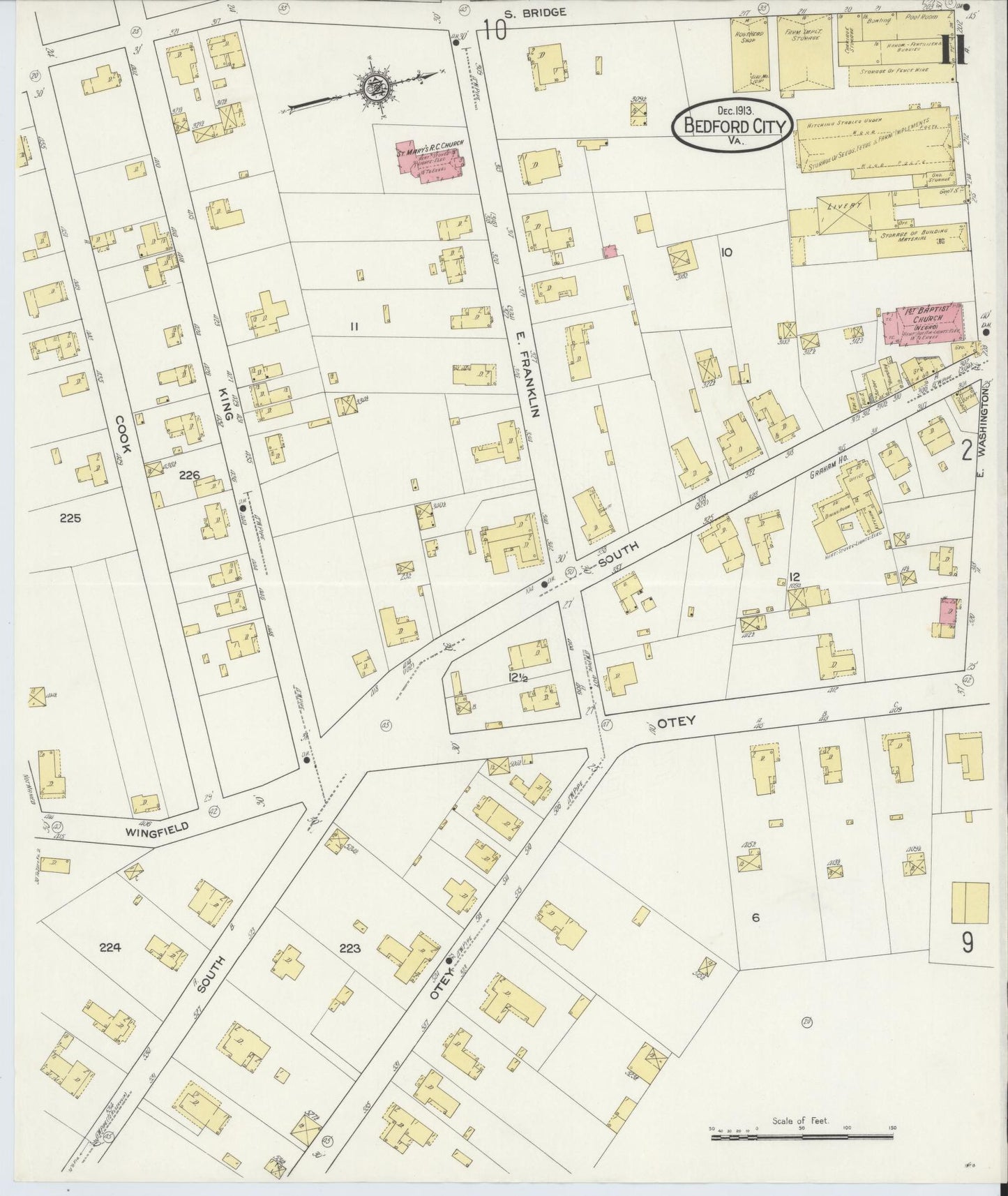 Sanborn Fire Insurance Map from Bedford, Independent Cities, Virginia (1913), Sheet #0011 - Complete Map Set gallery image, historic Sanborn map, vintage wall art, Virginia Virginia