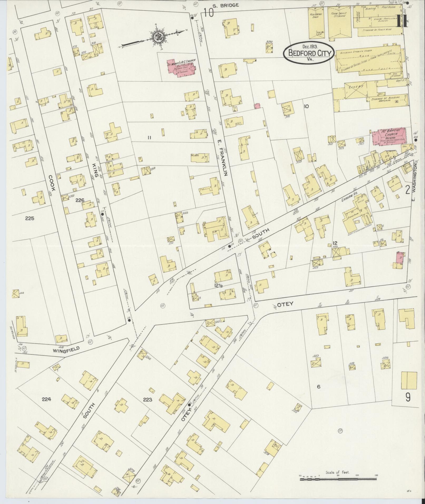 Sanborn Fire Insurance Map from Bedford, Independent Cities, Virginia (1913), Sheet #0011 - Complete Map Set gallery image, historic Sanborn map, vintage wall art, Virginia Virginia