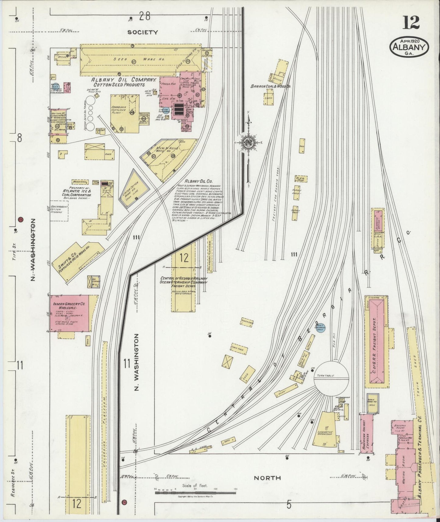 Sanborn Fire Insurance Map from Albany, Dougherty County, Georgia (1920), Sheet #0012 - Complete Map Set gallery image, historic Sanborn map, vintage wall art, Georgia Georgia
