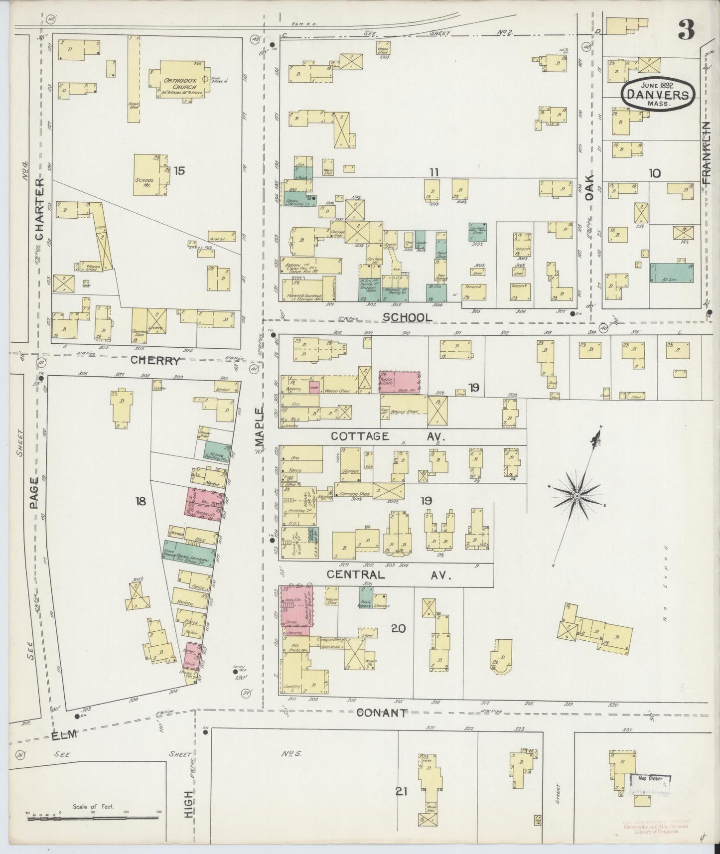 Sanborn Fire Insurance Map from Danvers, Essex County, Massachusetts (1892), Sheet #0003 - Complete Map Set gallery image, historic Sanborn map, vintage wall art, Massachusetts Massachusetts
