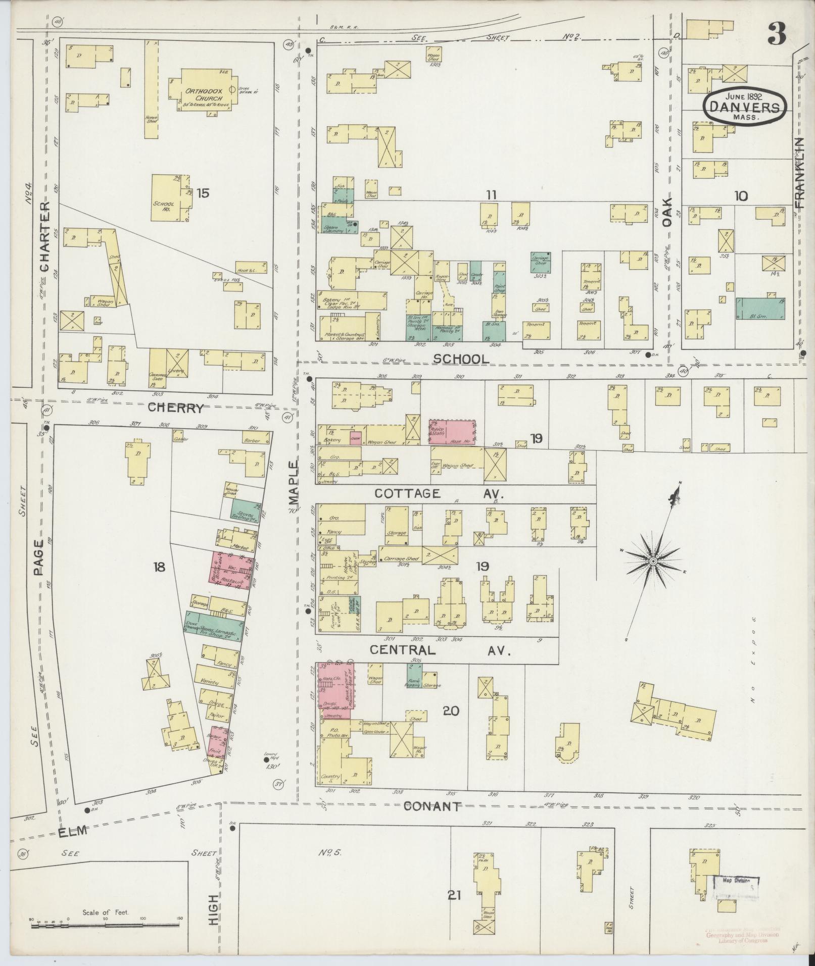 Sanborn Fire Insurance Map from Danvers, Essex County, Massachusetts (1892), Sheet #0003 - Complete Map Set gallery image, historic Sanborn map, vintage wall art, Massachusetts Massachusetts