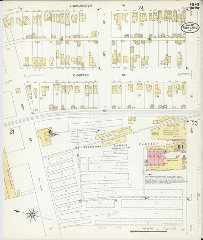Sanborn Fire Insurance Map from Ashland, Boyd County, Kentucky (1907), Sheet #0022 - Complete Map Set gallery image, historic Sanborn map, vintage wall art, Kentucky Kentucky