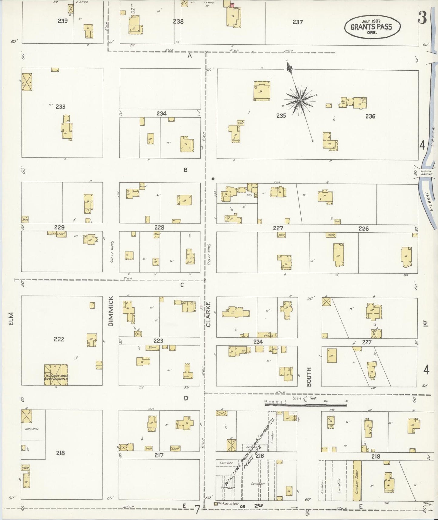 Sanborn Fire Insurance Map from Grants Pass, Josephine County, Oregon (1907), Sheet #0003 - Complete Map Set gallery image, historic Sanborn map, vintage wall art, Oregon Oregon