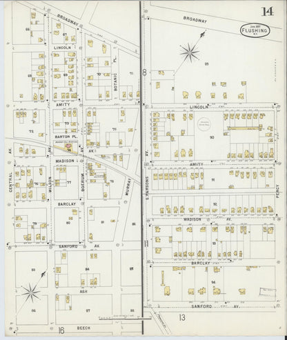 Sanborn Fire Insurance Map from Flushing, Queens County, New York (1897), Sheet #0014 - Historic Sanborn Fire Insurance Map Print, vintage old map wall art, antique decor, genealogy gift, New York New York map
